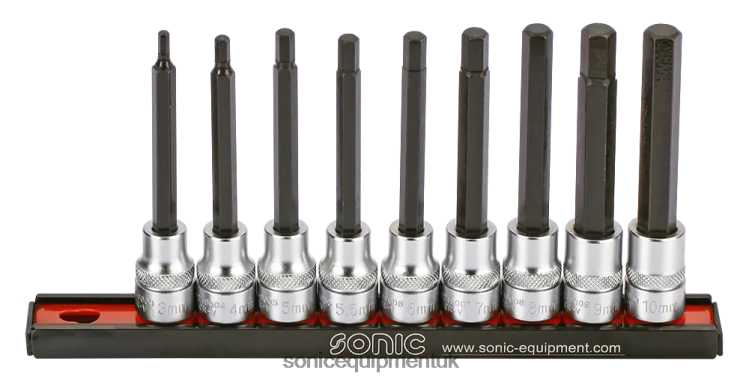Sonic Hex Long Bit Socket Set 3/8" On Rail 9-Pcs Reliable 6JD022254